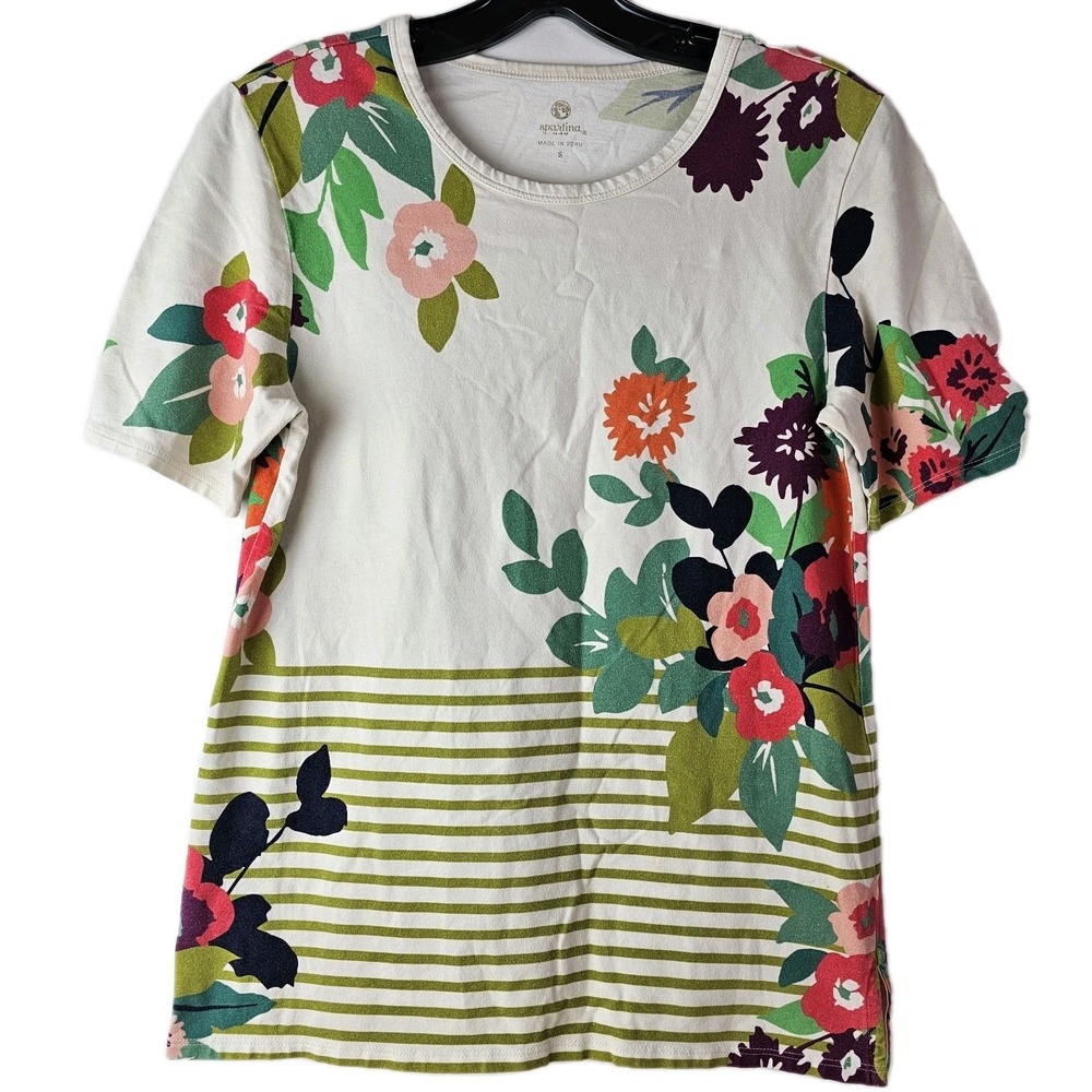 Spartina 449 Hilton Head SC Arden Shirt Floral Striped Top Small SS‎ T-Shirt